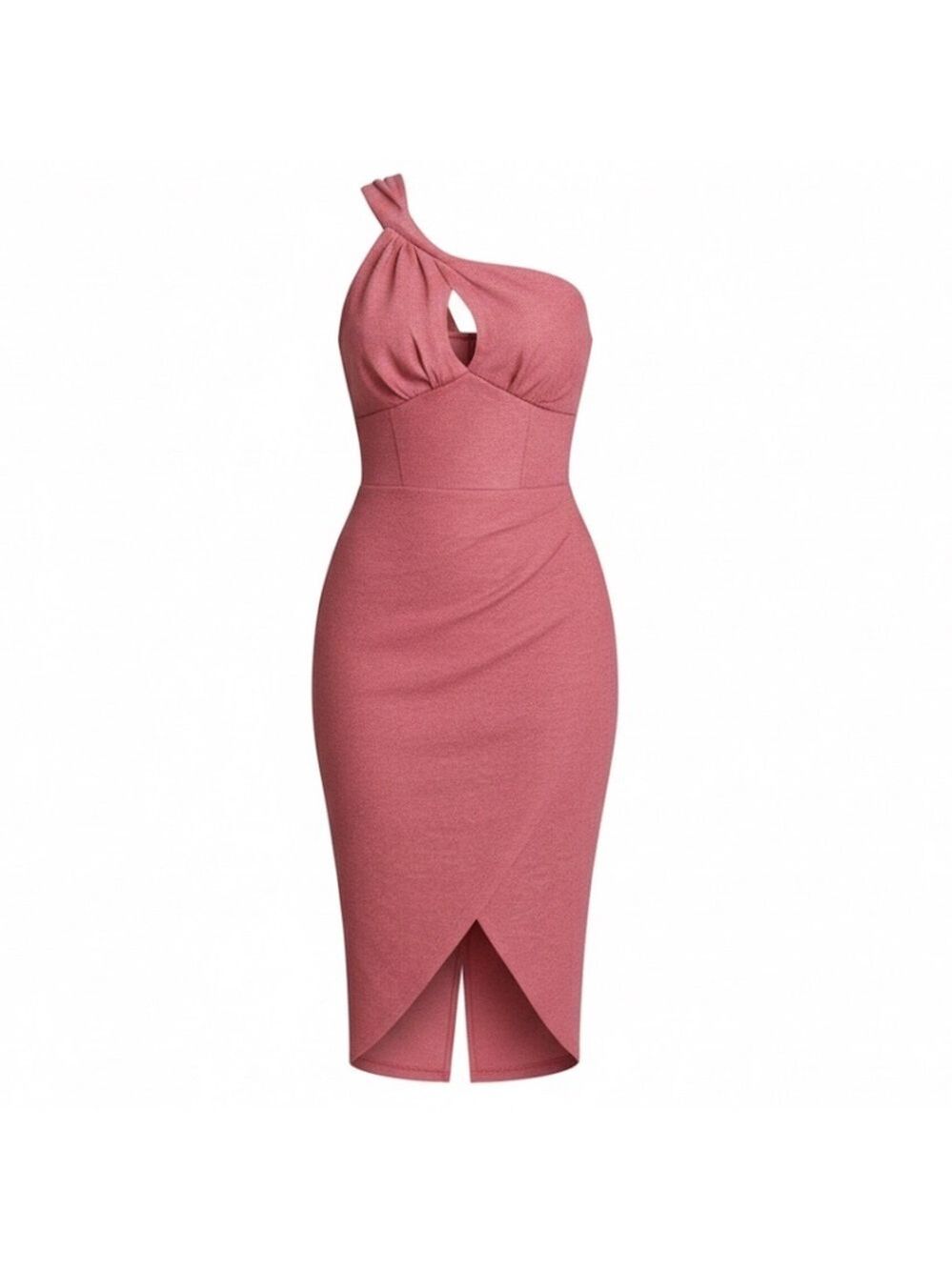 ASOS Curve Metallic Pink One-Shoulder Dress Size 14 | Bodycon Party Dress
